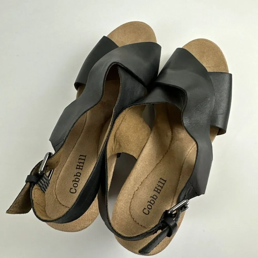 Rockport Cobb Hill Slingback Heel Sandal Black Leather Buckle Womens‎ 6.5 Wide
